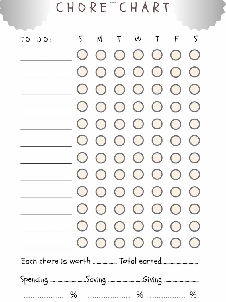 Give Your Children Chores, and a Chance to Earn Their Own Pocket Money. Chore Chart, Kids Pocket