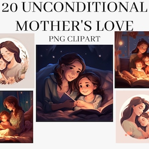 Clipart de amor de madre incondicional, ilustración de madre-hija, clipart familiar personalizado, arte del día de la madre, mejor clipart de mamá