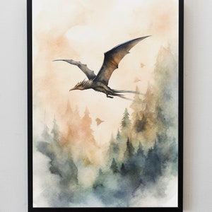 Dinosaur Prints, Digital Prints, Printable Wall Art, Nature Print, Kids Wall Art, Pteranodon Illustration, Prehistoric Wall Art