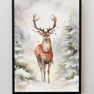 Impresiones de renos, impresiones digitales, arte de pared imprimible, impresión de naturaleza, arte de pared natural, impresión de naturaleza, arte de pared navideño, regalo de Navidad