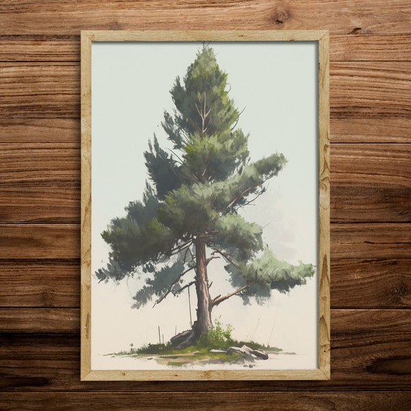 Majestic Guardian: A Digital Painting of a Lone Pine Tree