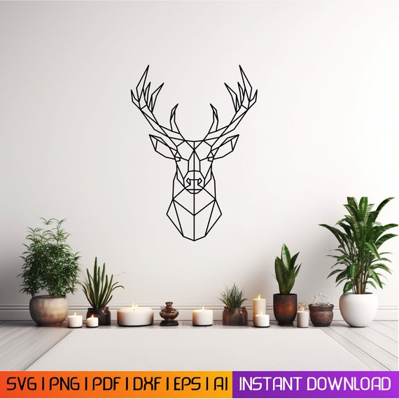 Polygon Deer Head Wall Art set of 02 svg, PNG, plasma cut file,wall art dxf, aser cut files, Glowforge files Metalic & Wood CNC machine dxf