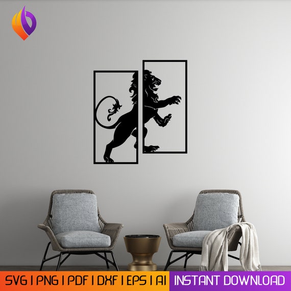 Lion wall art DXF, Big Cat, Predator, Home decor, Wall decor, .eps, dxf, .svg .Ai, Metal wall art, Laser cut files. DXF, Silhouette Cut File