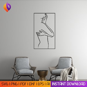 Woman line wall art frame Wall Art dxf, svg, eps, ai and pdf for laser cutting, plasma art dxf, aser , Glowforge files Metalic CNC dxf