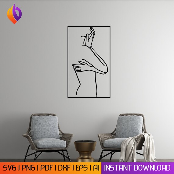 Woman line wall art frame Wall Art dxf, svg, eps, ai and pdf for laser cutting, plasma art dxf, aser , Glowforge files Metalic CNC dxf