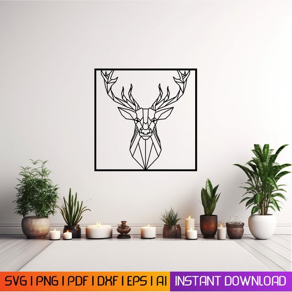 Polygon Deer Head Wall Art svg, dxf, Eps, AI , plasma cut file,wall art dxf, aser cut files, Glowforge files Metalic & Wood CNC machine dxf
