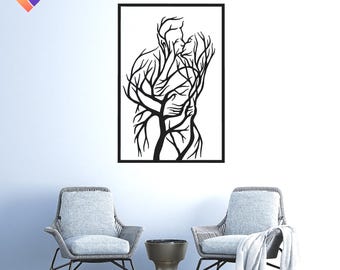 Lovers kissing SVG, Romantic couple silhouette design, Tree branch artwork digital download