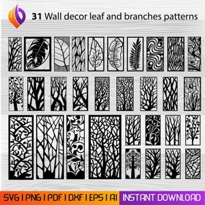 31 Blatt und Zweige Panel Wall Art dxf Bündel, cnc svg, eps, ai,pdf Laser-Schnitt. Plasmen Art dxf, aser , Glowforge Metalic CNC dxf