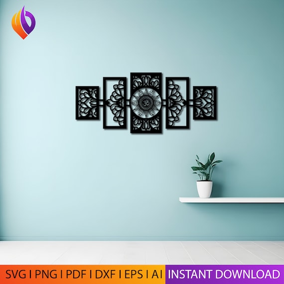Aum 5 frame wall art Laser-Cut DXF File for Glowforge and CNC Machines - yoga wall Decor, Metal Panel Cutting, Plasma Cut - Digital Download