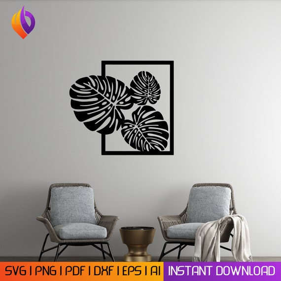 Monstera Leaf Panel Wall Art dxf, svg, eps, ai and pdf files for laser cutting. plasma art dxf, aser , Glowforge files Metallic CNC dxf