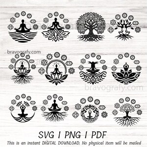 7 Chakra's SVG-bundel, meditatie-snijbestanden voor Cricut en Silhouette, direct digitaal te downloaden.