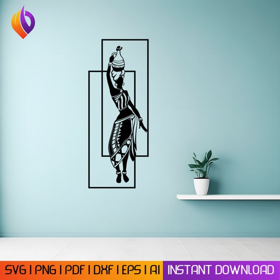 African Tribal woman Art, Tribal Wall Art, laser cut svg dxf files wall sticker decal silhouette template, cnc cuting router digital vector