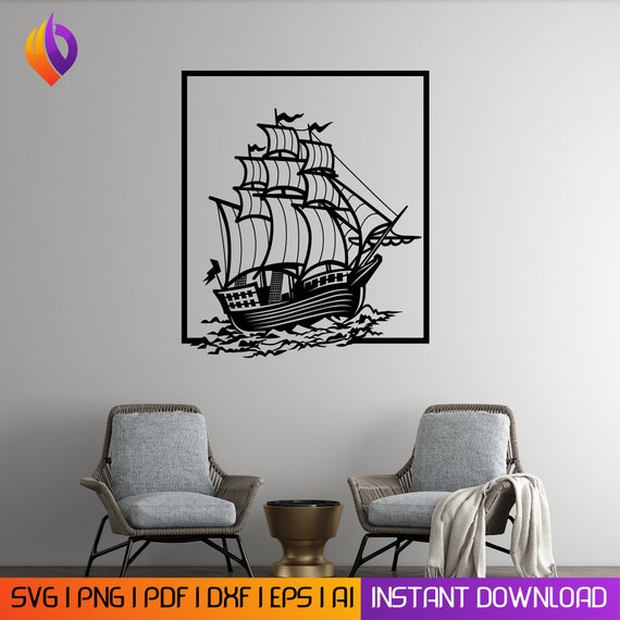 Sailing Boat Wall Art dxf, svg, eps,ai and pdf files for laser cutting. plasma art dxf, aser , Glowforge files Metalic CNC cutting dxf