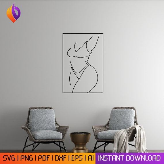 Woman line wall art frame Wall Art dxf, svg, eps, ai and pdf for laser cutting, plasma art dxf, aser , Glowforge files Metalic CNC dxf