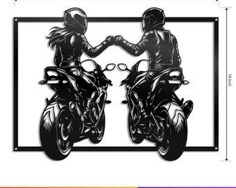 SVG de pareja de motociclistas chocando los puños / Arte mural de amor motero (descarga digital)