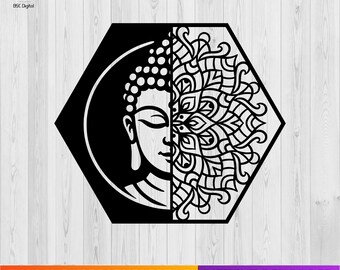 Hexagon Buddha Mandala SVG, Spiritual Wall Art, Laser Cut CNC Files (Instant Download)