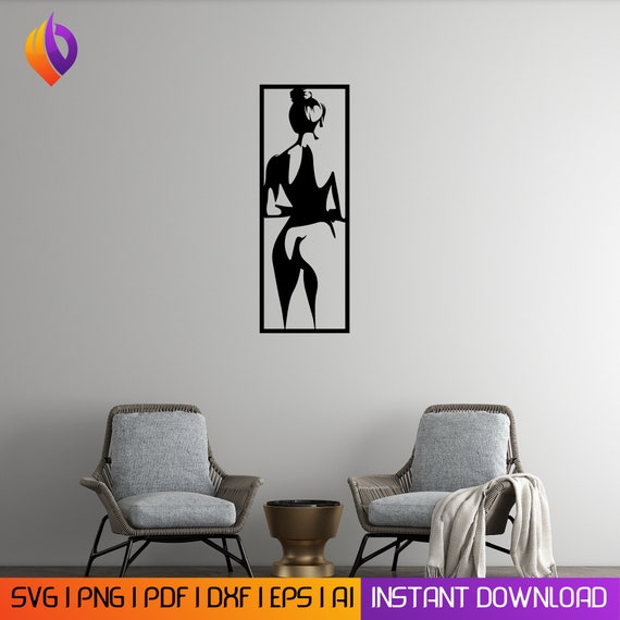 Woman back pose laser cut svg dxf files wall sticker engraving decal silhouette template cnc cutting router digital vector instand download
