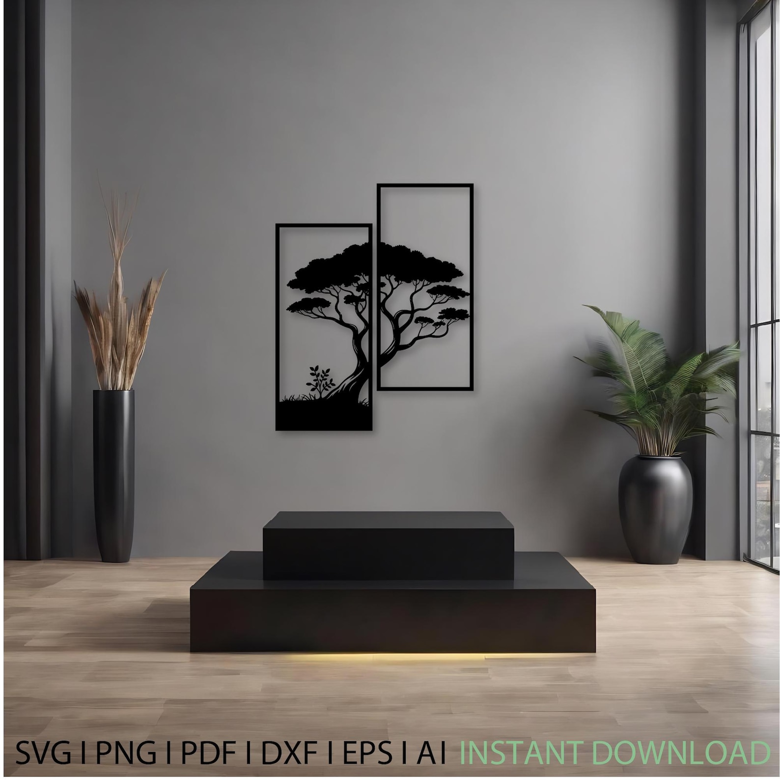 Tree Panel Wall Art Dxf 2 Piece , Svg, Eps,ai and Pdf Files for Laser ...