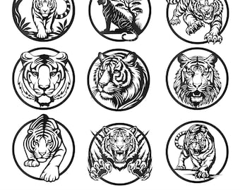 Tiger Round Wall Art SVG DXF | Wildlife Silhouette Laser Cut File (Digital Download)
