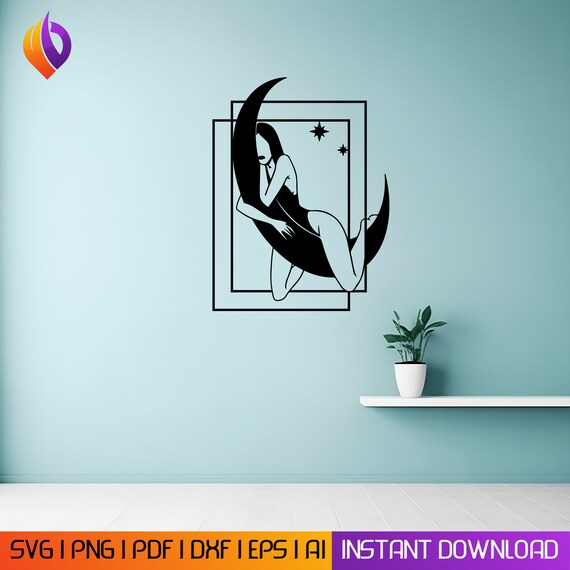 Moon Girl Metal Wall Art Perfect Home Décor Dxf, Housewarming Gift SvG, DxF, EPS, AI, PDF Files for Plasma, Laser Cutting & Wall Display