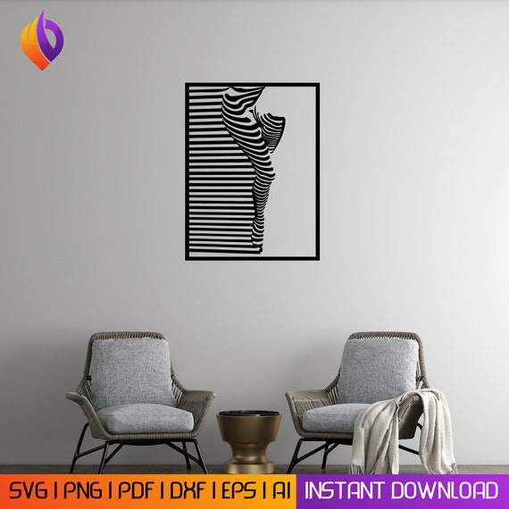 Woman leg waveform line art frame laser cut svg dxf files wall sticker engraving decal silhouette template cnc cutting router digital vector