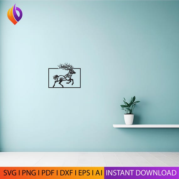 Deer laser cut svg dxf files wall sticker engraving decal silhouette template cnc cutting router digital vector instant download