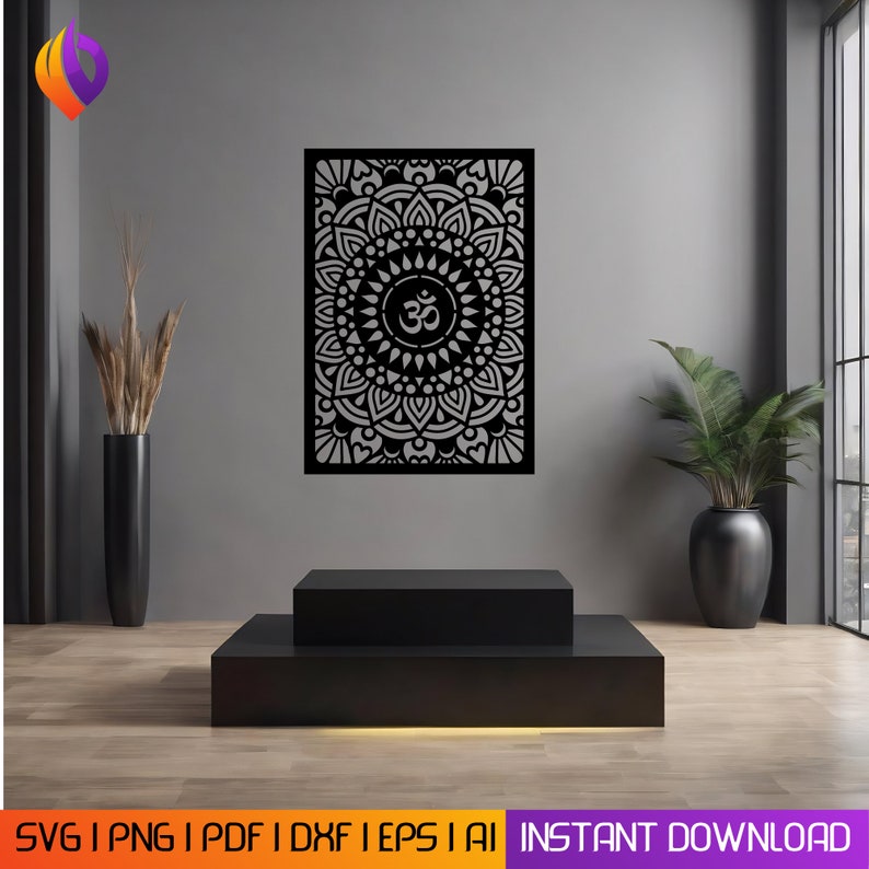 Om symbol wall art DXF, Aum symbol SVG, meditation SVG,wall frame SVG, Silhouette cut file, Aum Cricut file, Aum vinyl decal, medication cut file, Aum Yoga SVG, Yoga cut file, meditation metal cut wall art, yoga symbol, meditation wall art, hindu SVG