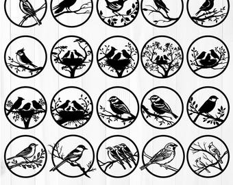 Bird Circle Wall Art SVG Bundle | CNC Laser Cut Metal Design | Bird Silhouette DXF svg png pdf eps  Files | Nature Nest Wall Decor