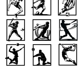 Sports Player SVG Bundle | Football, Soccer, Baseball, Volleyball Silhouettes (Digital Download)