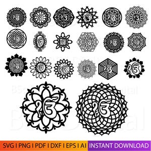May include: A collection of black and white decorative designs featuring the symbol "Ik Onkar" in various floral and geometric patterns. The designs are suitable for digital use, as indicated by the file format options at the bottom.