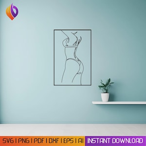 Woman line wall art frame Wall Art dxf, svg, eps, ai and pdf for laser cutting, plasma art dxf, aser , Glowforge files Metalic CNC dxf
