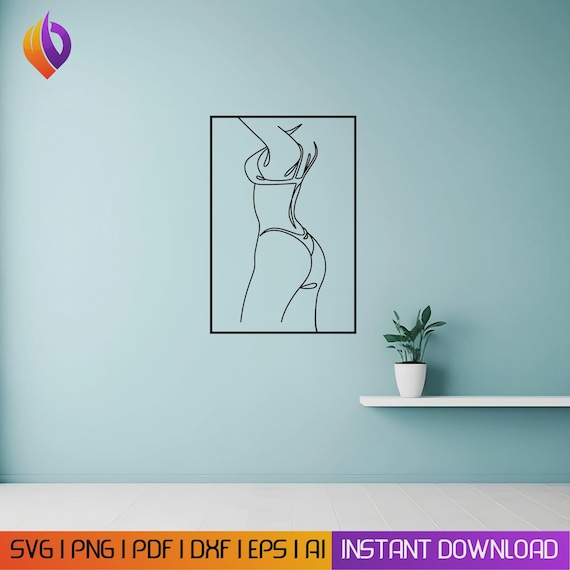 Woman line wall art frame Wall Art dxf, svg, eps, ai and pdf for laser cutting, plasma art dxf, aser , Glowforge files Metalic CNC dxf