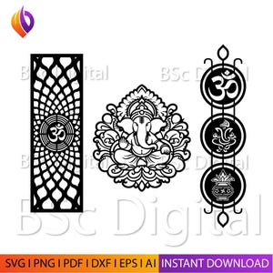 Om Ganesha muur decor lasergesneden DXF-bestand voor Glowforge en CNC-machines - Aum hindoe-god muur decor, metalen paneel snijden, hindoe plasma snijden