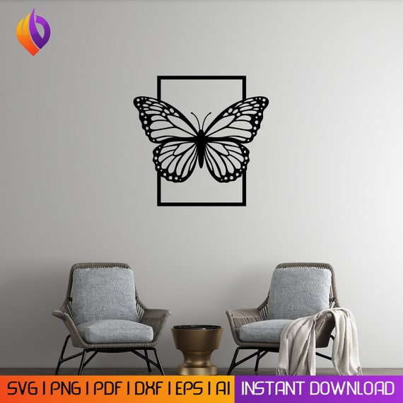 Butterfly wall art svg, dxf, EPS, AI and Pdf files, plasma cut file, Glowforge files, Butterfly panel svg Metallic & Wood CNC machine dxf