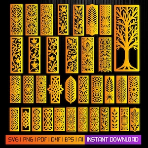 花柄装飾パネルセット｜レーザーカットメタルウォールアートファイル（svg、png、dxf、eps形式）