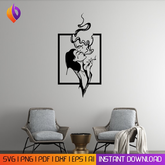 Smoking Woman tears laser cut svg dxf files wall sticker engraving decal silhouette template cnc cutting router digital vector download