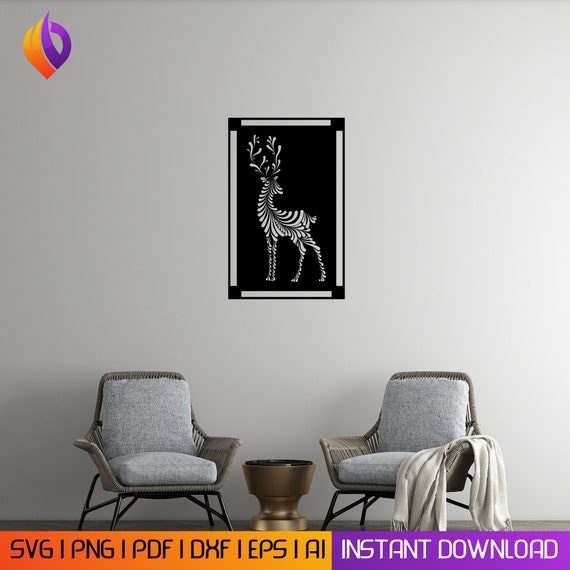 Deer wall art svg,dxf, Eps,AI and PDF files, plasma cut file,wall art dxf, aser cut files, Glowforge files Metalic & Wood CNC machine dxf