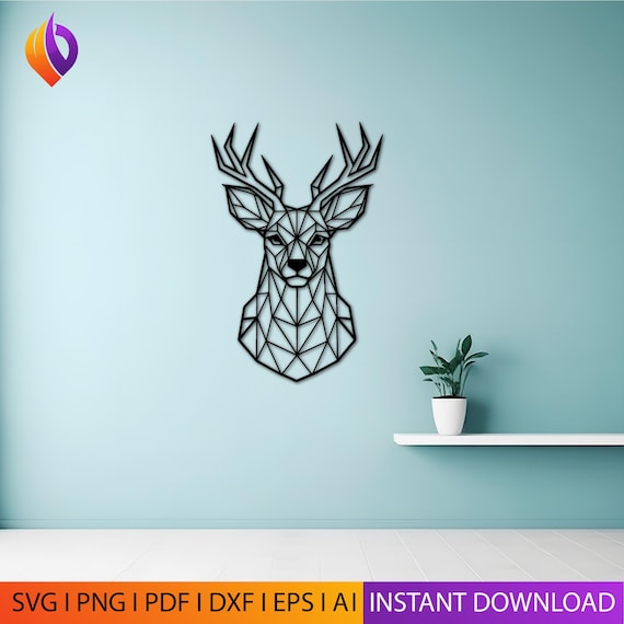 Polygon Animals Head Wall Art svg, Deer dxf, Eps, AI , plasma cut file, wall art dxf, Animal Glowforge files, lion Metalic Animals CNC dxf