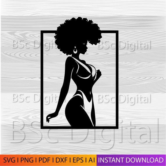 African Tribal Woman Wall Art SVG | Sessy Bikini Silhouette | Laser Cut File for Cricut & CNC | Headwrap Decor | Instant Download