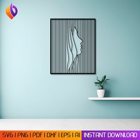 Woman line art frame Wall Art dxf, Wall svg, eps,ai and pdf files for laser cutting. plasma art dxf, aser , Glowforge files Metalic CNC dxf