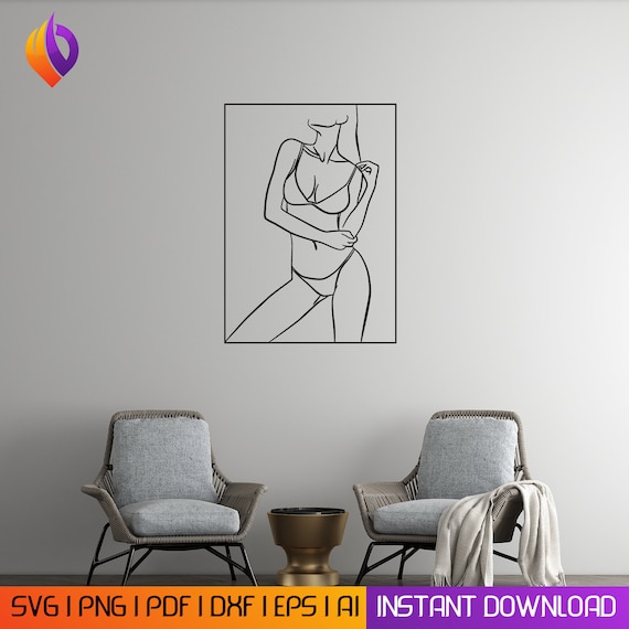 Woman line wall art frame Wall Art dxf, svg, eps, ai and pdf for laser cutting, plasma art dxf, aser , Glowforge files Metalic CNC dxf