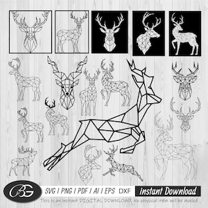 Bundle d'art mural cerf, 19 éléments, PNG, fichier découpé au plasma, art mural cerf dxf, fichiers découpés au laser, fichiers Glowforge machine CNC en bois métallique dxf