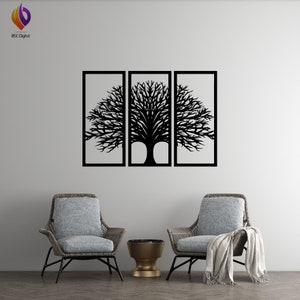 Tree Panel Wall Art dxf 3 piece , svg, eps,ai and pdf files for laser cutting. plasma art dxf, aser , Glowforge files Metalic  CNC  dxf