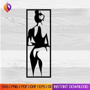 Donna posa posteriore file svg dxf taglio laser adesivo da parete incisione decalcomania silhouette modello router taglio cnc digitale vettore instant download