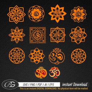 14 Aum Svg mandala DTF bundle, Mandala Svg, Om Svg, Mantra Svg, Sanscrito Svg, Om Silhouette PNG, Aum htv, Download istantaneo Yoga Mandala png
