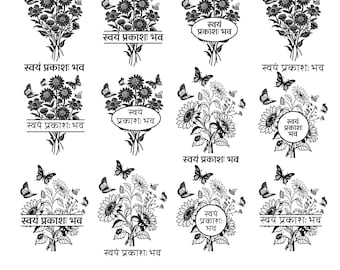 Sanskrit Quote SVG Bundle, Floral Butterflies Wildflowers, Spiritual Design (Digital Download)