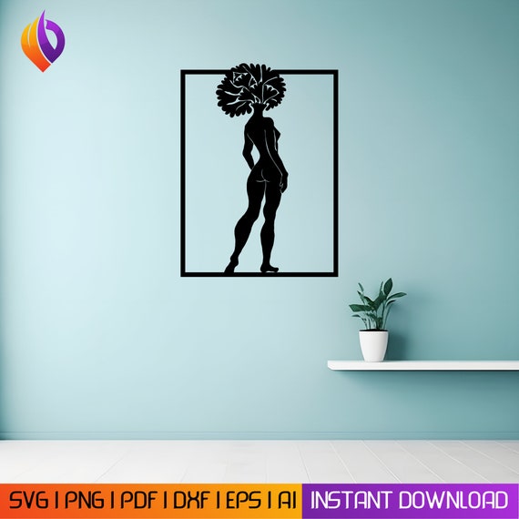 Woman line wall art frame Wall Art dxf, svg, eps, ai and pdf for laser cutting, plasma art dxf, aser , Glowforge files Metalic CNC dxf