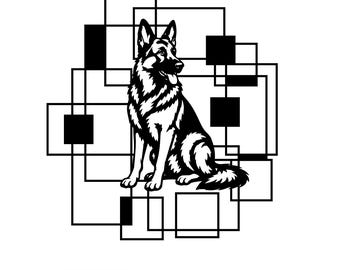 Cuadro decorativo de pared con diseño de perro pastor alemán en formato DXF, decoración conmemorativa para mascotas cortada con láser (descarga digital).