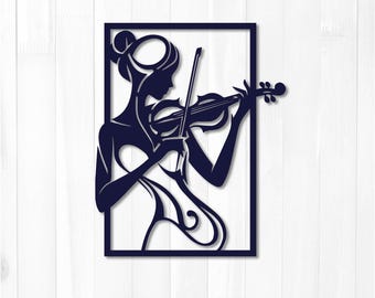 Violin Woman Silhouette | Laser Cut File, Wall Art (Digital Download)