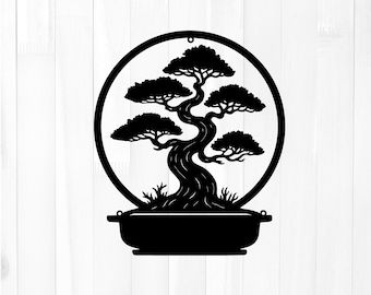Bonsai Tree DXF, Japanese Wall Art Design, CNC Cut File for Zen Decor